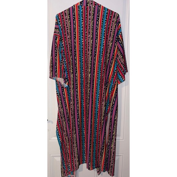 Vibrant Southwest Aztec Print Long Kimono Duster Cardigan Boho Tribal SZ UNKNOWN - Picture 3 of 12
